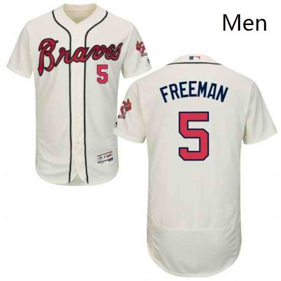Mens Majestic Atlanta Braves 5 Freddie Freeman Cream Alternate Flex Base Authentic Collection MLB Jersey